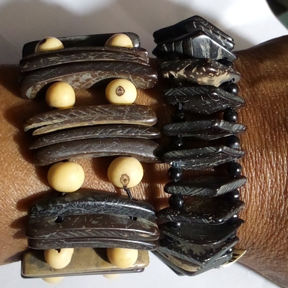 Rare Unique Coconut Shell Wood Bracelet From Brazil New